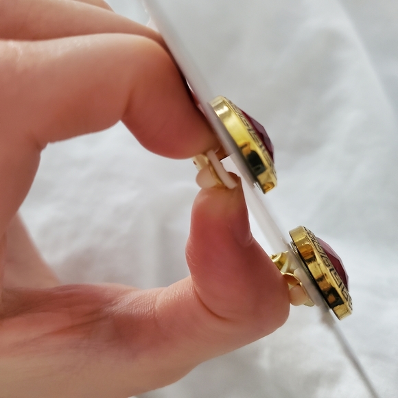 New Notations Red Clip On Earrings - Picture 4 of 4